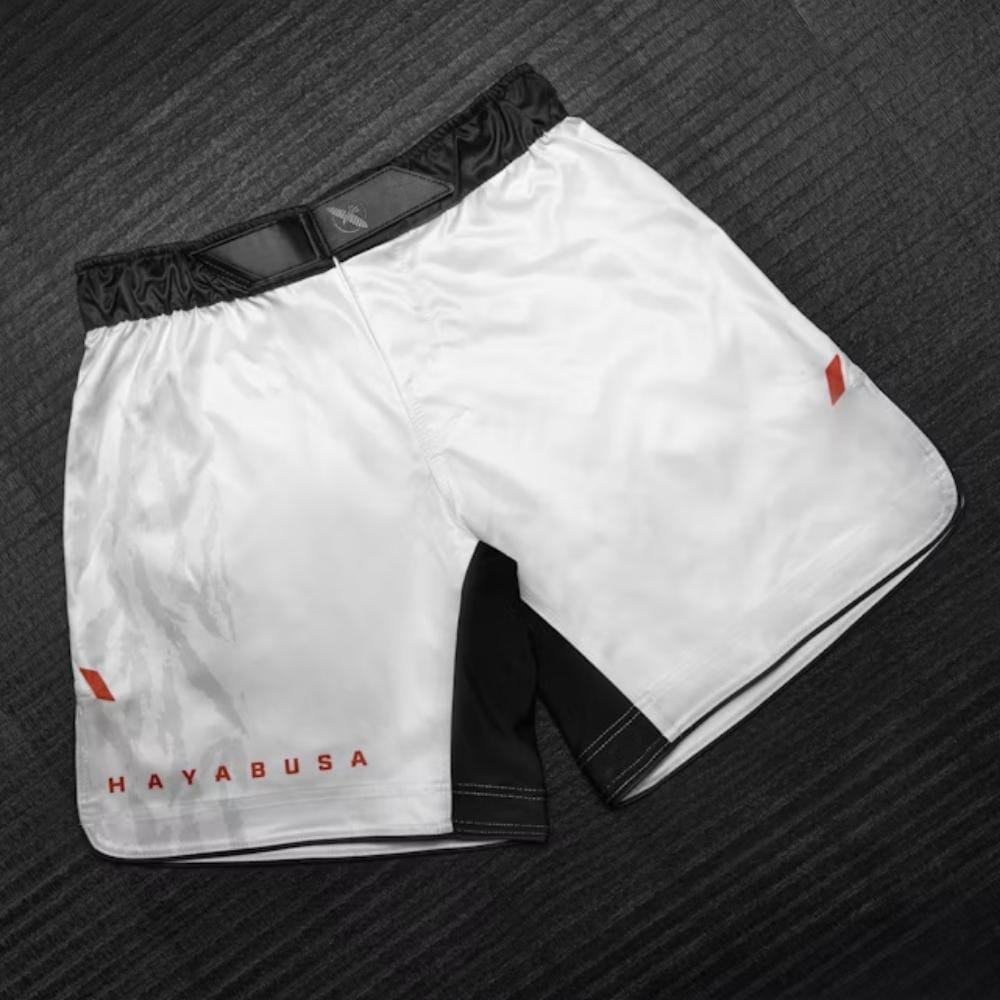 Hayabusa Apex 3/4 Thigh Fight Shorts Ash White MMA Shorts Hayabusa