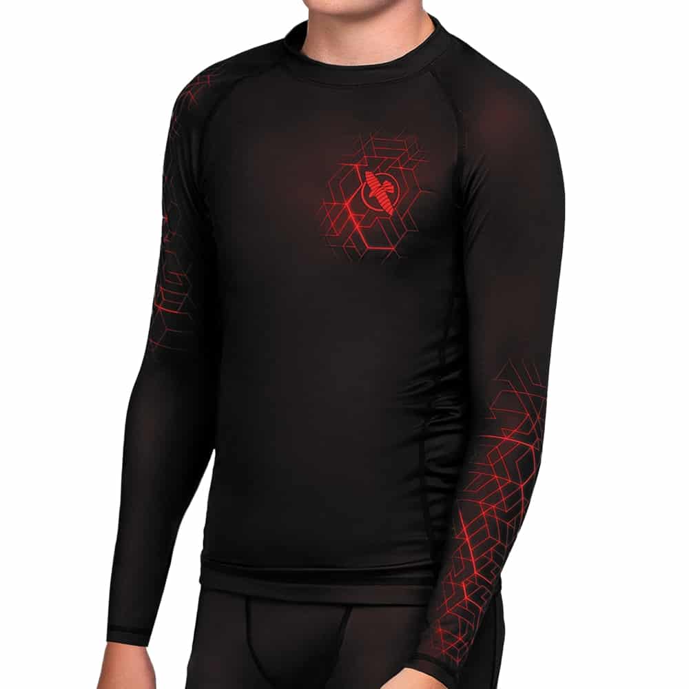 Hayabusa Geo Youth Long Sleeve Rashguard Rashguards Hayabusa Red Small 