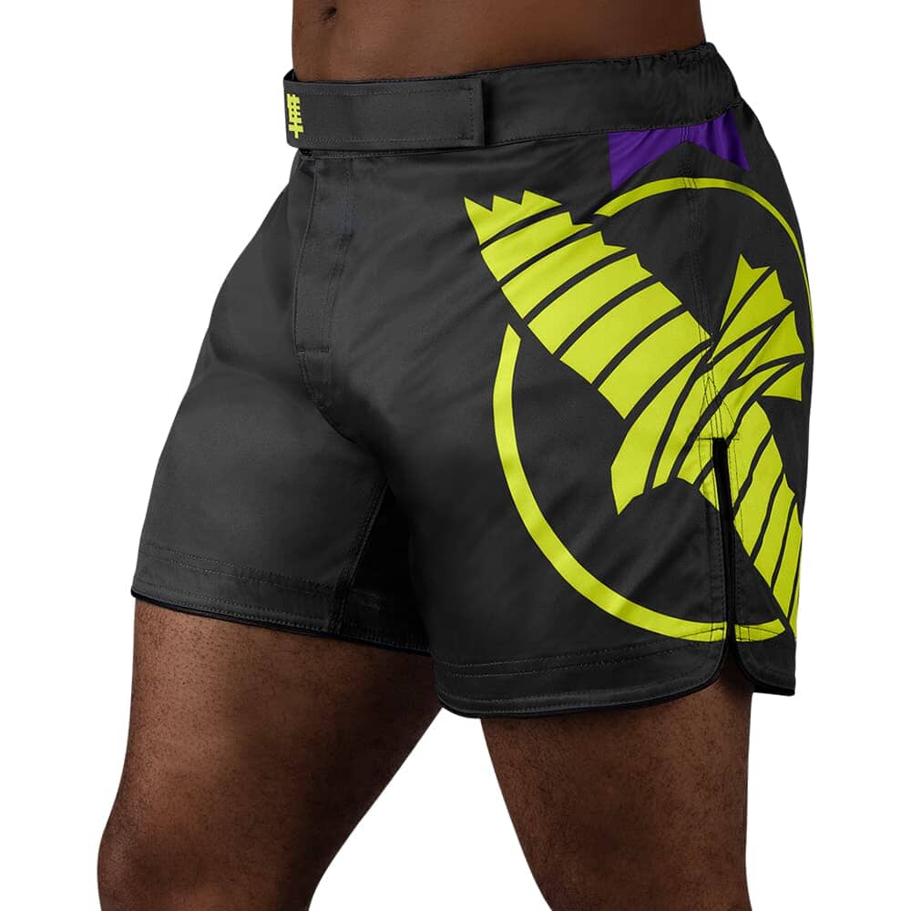 Hayabusa Icon Mid-Thigh Fight Shorts MMA Shorts Hayabusa Black/Neon Small 