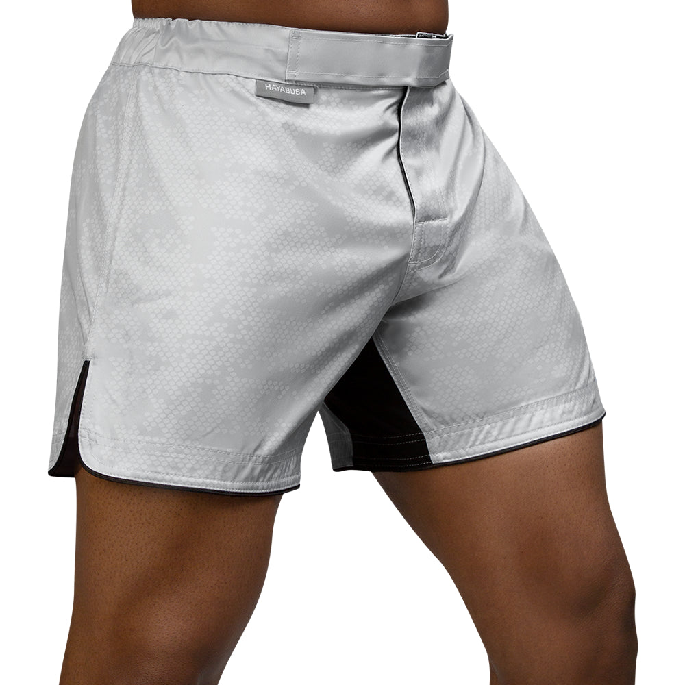 Hayabusa Hexagon Mid-Thigh Fight Shorts White Right Side