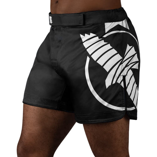 Hayabusa Icon Mid-Thigh Fight Shorts Black/White Front